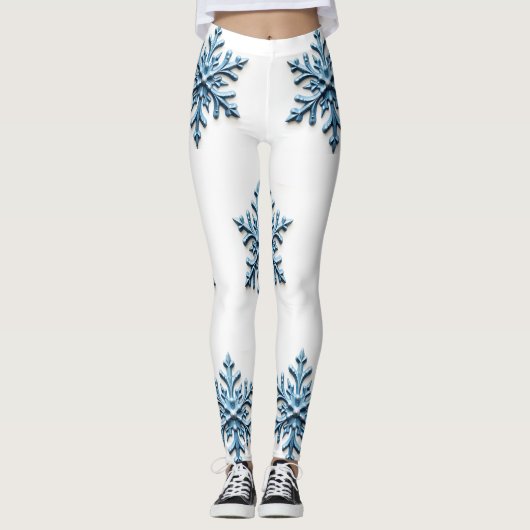 Gemütliches Snowflake-Design in Weiß und Icy Blue Leggings (Vorderseite)