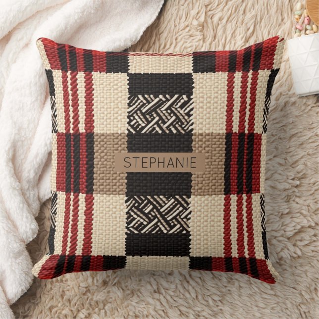 Gemütliches Strick Patchwork - Vintager Boho Autum Kissen (Decke)