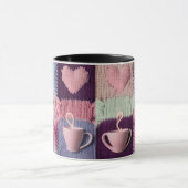 Gemütliches Strickherz-Patchwork-Rosa-Mug-Kombiset Tasse (Zentrum)