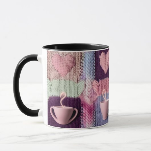 Gemütliches Strickherz-Patchwork-Rosa-Mug-Kombiset Tasse (Links)