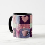 Gemütliches Strickherz-Patchwork-Rosa-Mug-Kombiset Tasse (Vorderseite Links)