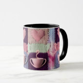 Gemütliches Strickherz-Patchwork-Rosa-Mug-Kombiset Tasse (VorderseiteRechts)