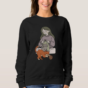 Gemütliches Strickmädchen mit süßen Katzen Kunst Sweatshirt