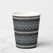 Gemütliches Strickmuster Schwarz und Grau Pappbecher (Vorderseite)