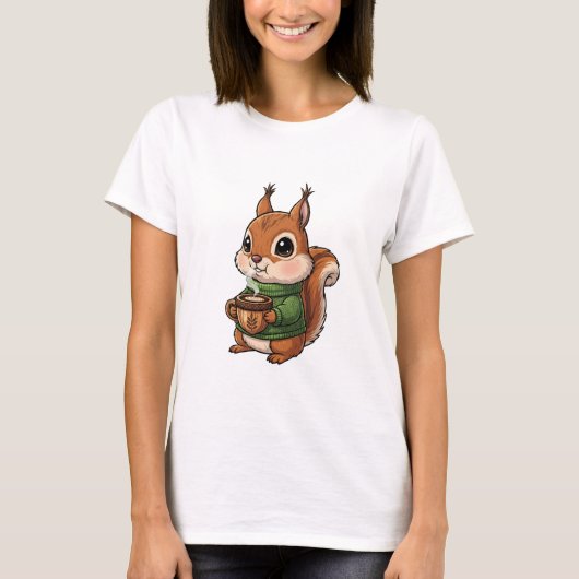 Gemütliches süßes Eichhörnchen mit grüner gestrick T-Shirt (Vorderseite)