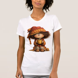 Gemütliches süßes Mädchen mit Kaffee T-Shirt