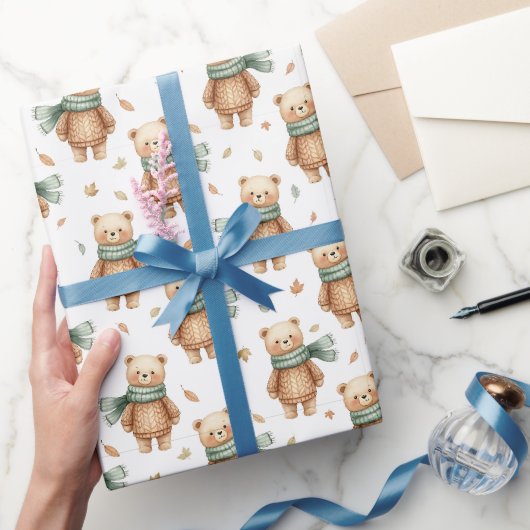 Gemütliches Teddybär-Herbst-Kinderzimmer Geschenkpapier (Schenken)
