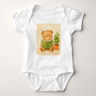 Gemütliches Teddybär-Lese-Buch-Baby-Body Baby Strampler
