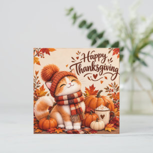 Gemütliches Thanksgiving-Kätzchen mit Pom-Pom-Mütz Feiertagskarte