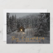 Gemütliches und warmes Holzhaus im Schnee-Foto ble Einladung (Vorderseite)