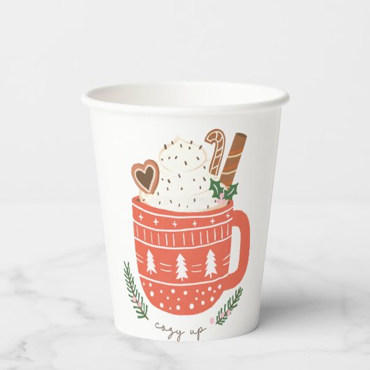 Gemütliches Up heiß Schokolade Weihnachten Pappbecher (Rückseite)