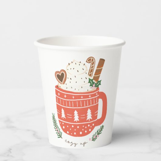 Gemütliches Up heiß Schokolade Weihnachten Pappbecher (Vorderseite)