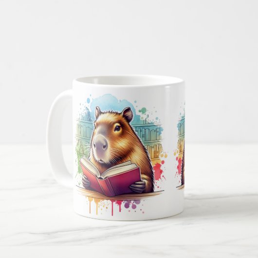 Gemütliches Up in der Bibliothek mit Capybara Read Kaffeetasse (Vorderseite Links)
