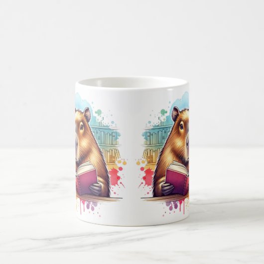 Gemütliches Up in der Bibliothek mit Capybara Read Kaffeetasse (Mittel)