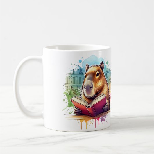 Gemütliches Up in der Bibliothek mit Capybara Read Kaffeetasse (Links)