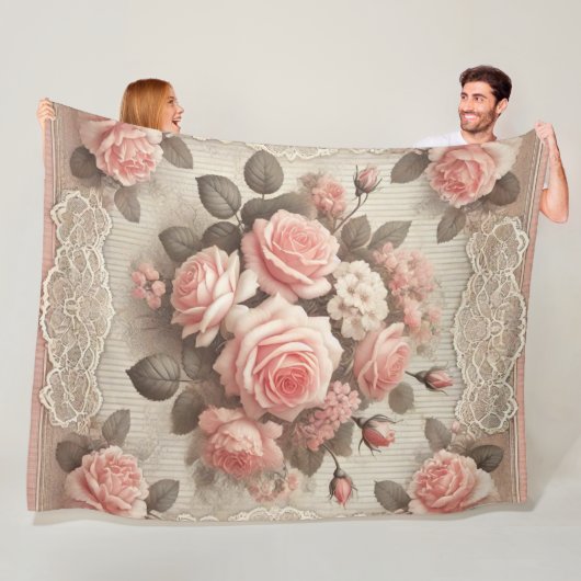 Gemütliches Vintag rosa Rosenflockenflocken-Decken Fleecedecke (Beispiel)