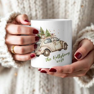 Gemütliches Vintage-Weihnachtsauto Familie persona Kaffeetasse