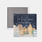 Gemütliches Watercolor Winterdorf Weihnachten Magnet (Vorderseite/Rückseite)