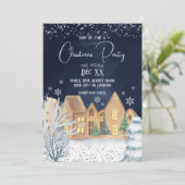 Gemütliches Watercolor Winterdorf Weihnachten Part Einladung (Stehend Vorderseite)