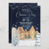 Gemütliches Watercolor Winterdorf Weihnachten Part Einladung (Vorne/Hinten)