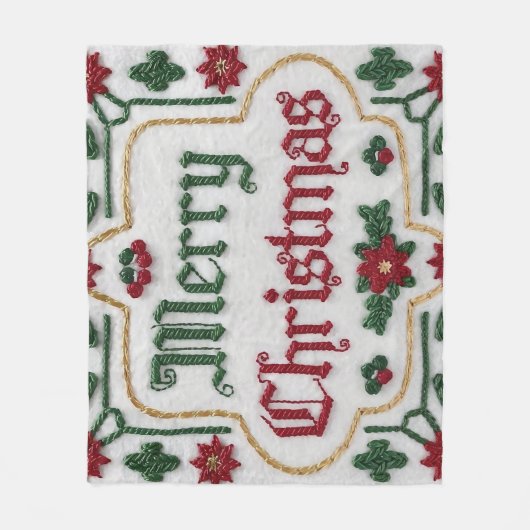 Gemütliches Weihnachten: bestickte Fleeceweiden Fleecedecke (Vorderseite)