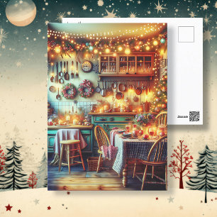Gemütliches Weihnachten in festlicher Küche Postkarte