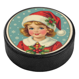 Gemütliches Weihnachten viktorianisches süßes Mädc Eishockey Puck