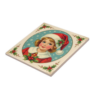 Gemütliches Weihnachten viktorianisches süßes Mädc Fliese