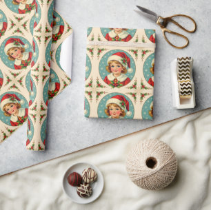 Gemütliches Weihnachten viktorianisches süßes Mädc Geschenkpapier