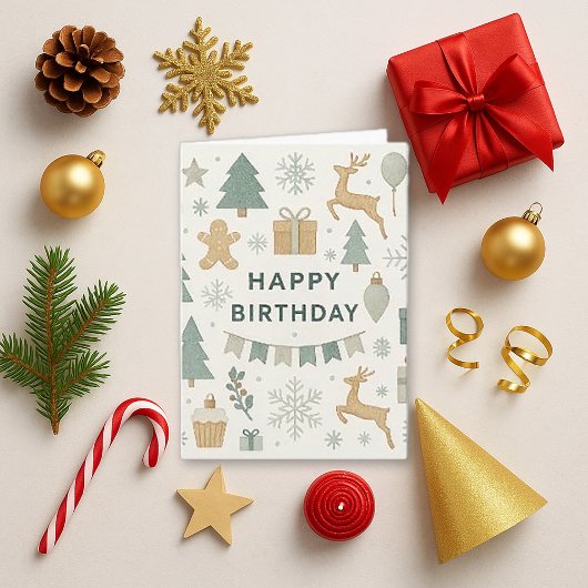 Gemütliches Weihnachts-Geburtstagsdesign Karte