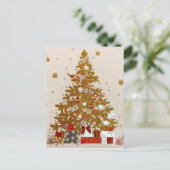 Gemütliches Weihnachts Gold geflochtene Bäume Gesc Ankündigungspostkarte (Stehend Vorderseite)