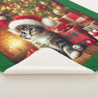 Gemütliches Weihnachts-Kätzchen großes Sherpa-Deck Sherpadecke