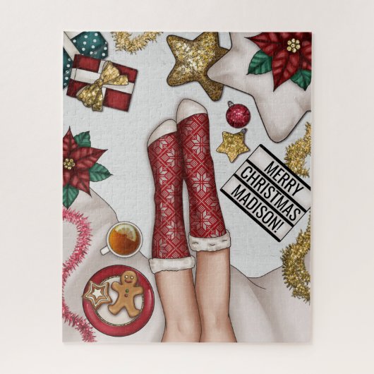 Gemütliches Weihnachts-Lebkuchen Red Sweater Socks Puzzle (Vertikal)