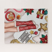 Gemütliches Weihnachts-Lebkuchen Red Sweater Socks Puzzle (Horizontal)