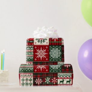 Gemütliches Weihnachts-Patchwork-Karofest Festiver Geschenkpapier