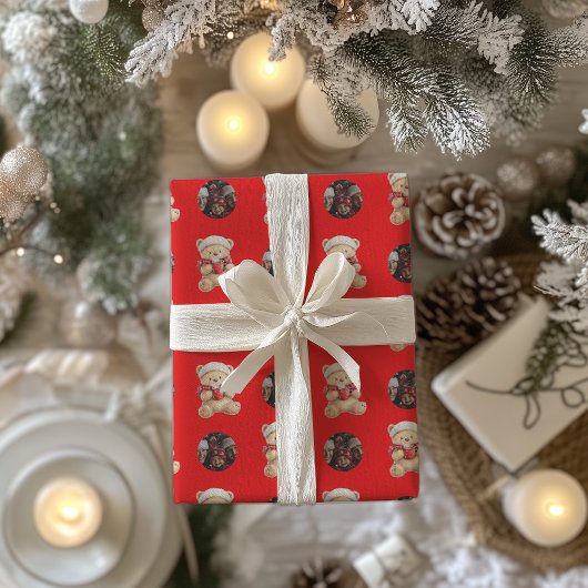Gemütliches Weihnachts-Teddy-Bär Custom-Foto Geschenkpapier