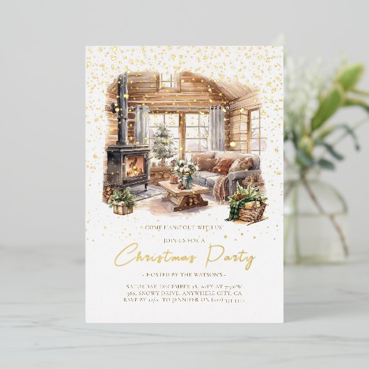 Gemütliches Weihnachts-Zuhause-Urlaubserlebnis Foi Folieneinladung (Stehend vorne)