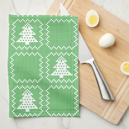 Gemütliches Weihnachtsbaum hässlich Pullover Schac Geschirrtuch (Viertel Falte)