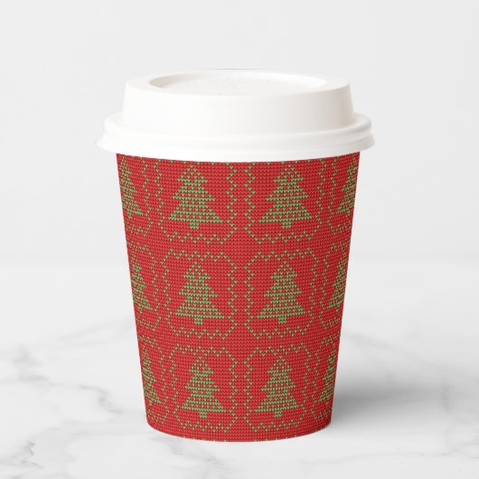 Gemütliches Weihnachtsbaum hässlich Pullover Schac Pappbecher (Links)