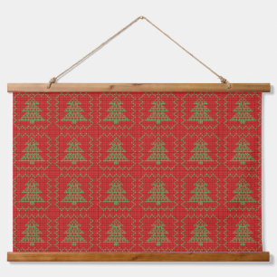 Gemütliches Weihnachtsbaum hässlich Pullover Schac Wandteppich Mit Holzrahmen