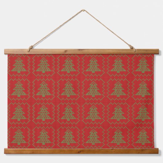 Gemütliches Weihnachtsbaum hässlich Pullover Schac Wandteppich Mit Holzrahmen (Vorne)