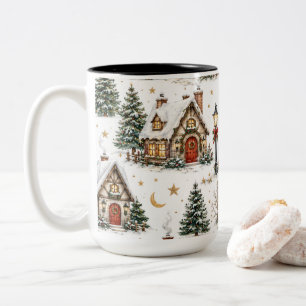 Gemütliches Weihnachtsdorf Schneehütten Zweifarbige Tasse