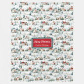 Gemütliches Weihnachtsdörfchen in Aquarellfarbe Fleecedecke (Vorderseite)