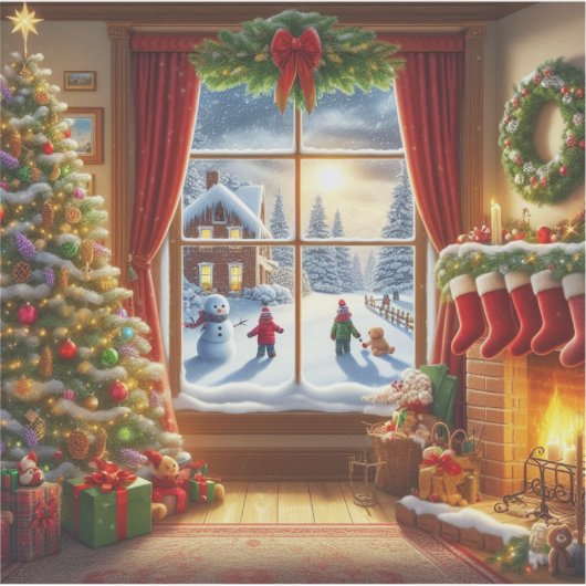 Gemütliches Weihnachtsfenster Aufkleber (Vorderseite)