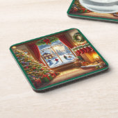 Gemütliches Weihnachtsfenster Getränkeuntersetzer (Linke Seite)