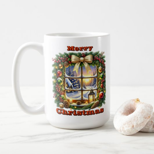 Gemütliches Weihnachtsfenster Kaffeetasse (Mit Donut)