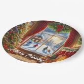 Gemütliches Weihnachtsfenster Pappteller (Schrägansicht)