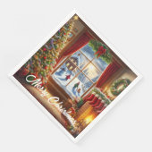 Gemütliches Weihnachtsfenster Serviette (Ecke)