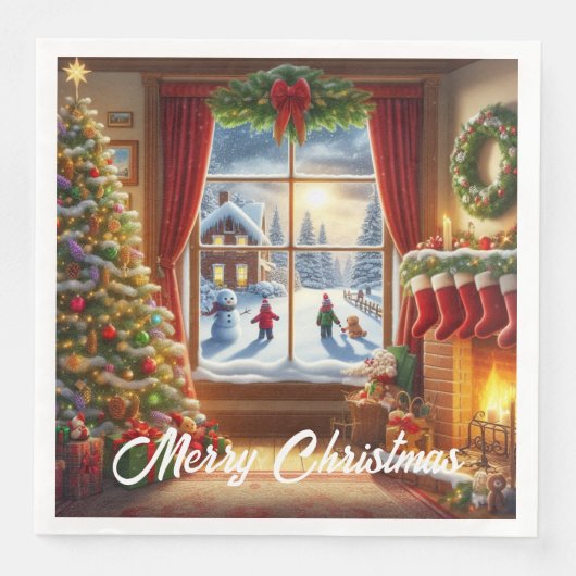 Gemütliches Weihnachtsfenster Serviette (Vorderseite)