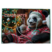 Gemütliches Weihnachtsfest Panda in Pajamas Person Große Geschenktüte (Rückseite)